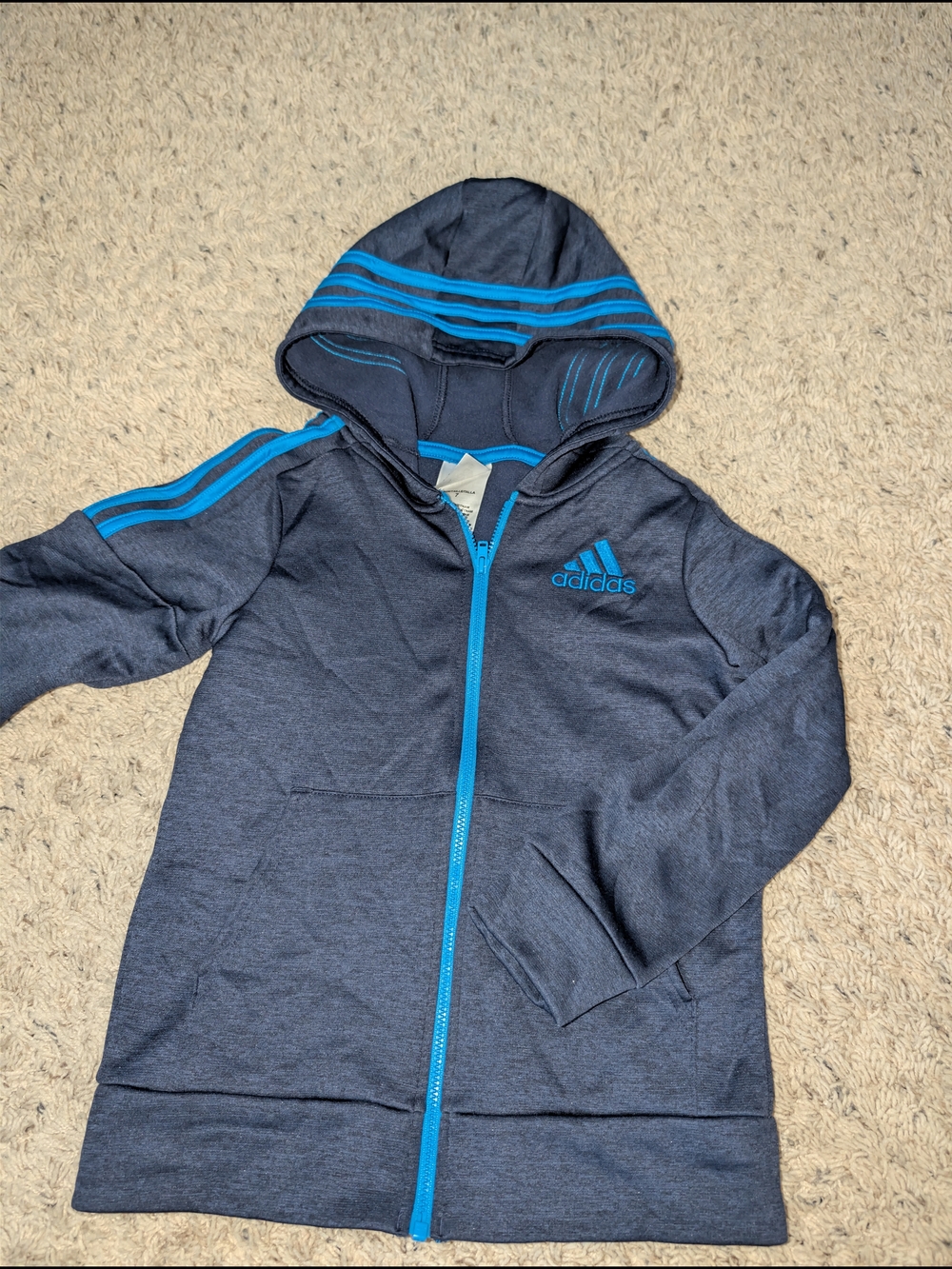 Adidas Full Zip Hoodie Sweatshirt Blue Youth Size 7